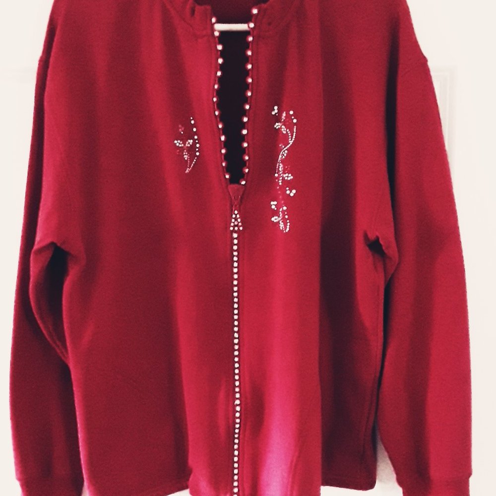 ISAAC'S DESIGNS UNIQUE ZIP UP RED SWEATSHIRT GUC